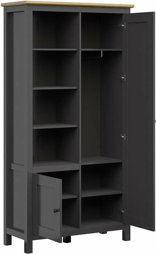 Kledingkast Sordoro 128, Grafiet, Artisan eiken, 203x106x44cm, 84 kg, Kledingkast deuren: Met scharnieren