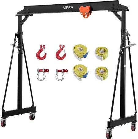 VEVOR mobiele portaalkraan met een hefvermogen van 2267,96 kg, in hoogte verstelbare stalen laadkraan van 255-375 cm, werkplaatskraan inclusief handtrolley en 360° zwenkwielen met remmen, laadkraan voor magazijn en werkplaats