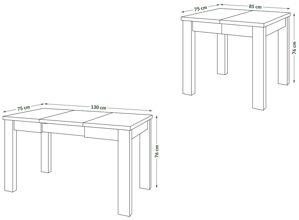 FONTE Eik Ambachtelijk Goud / Zwart Mat - KLASSIEKE KEUKEN- /WOONKAMERTAFEL 85x75 UITKLAPBAAR TOT 130 cm!