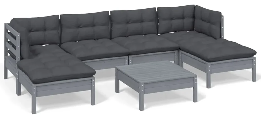 vidaXL 7-delige Loungeset met kussens grenenhout grijs