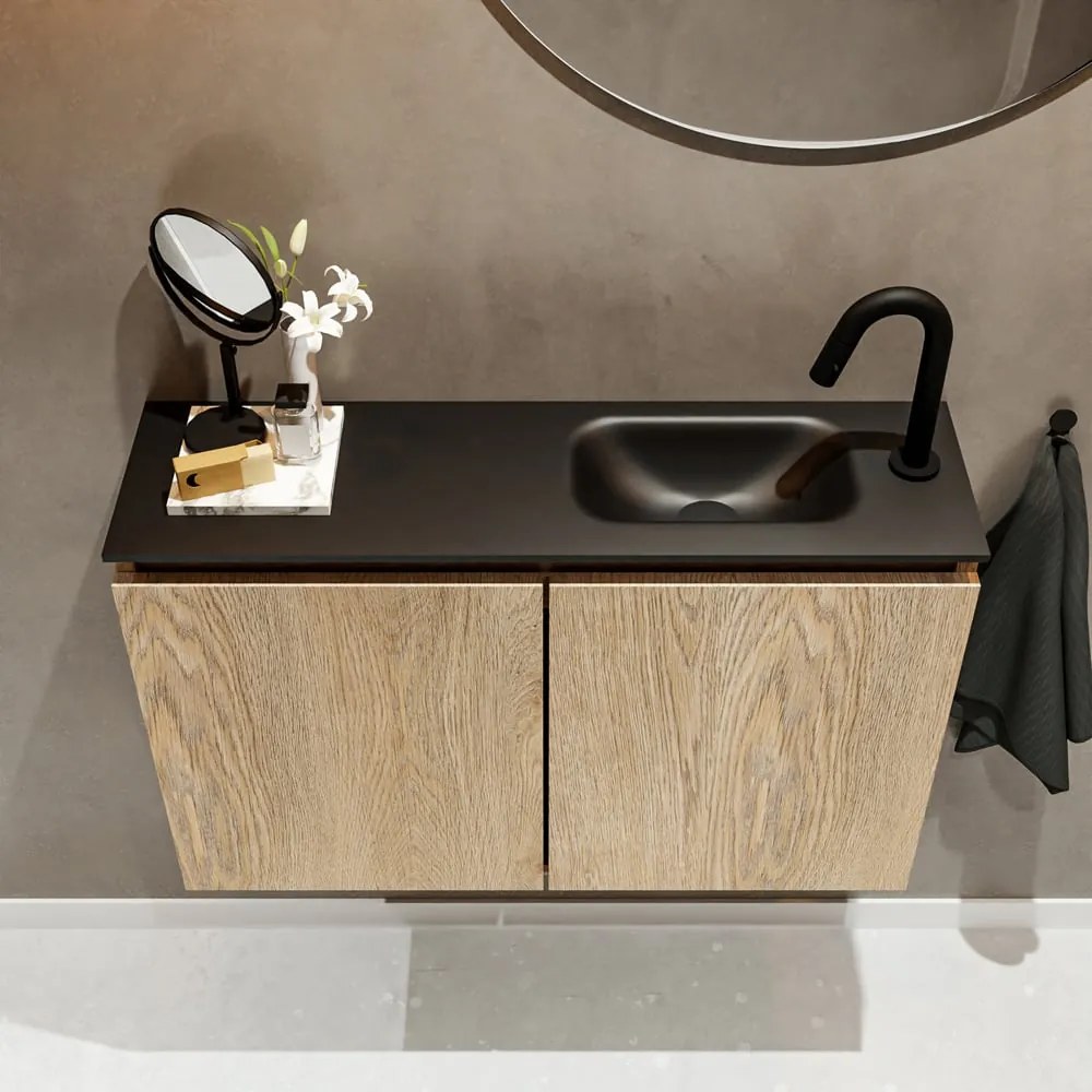 Mondiaz Ture 80cm toiletmeubel washed oak met wastafel urban rechts 1 kraangat