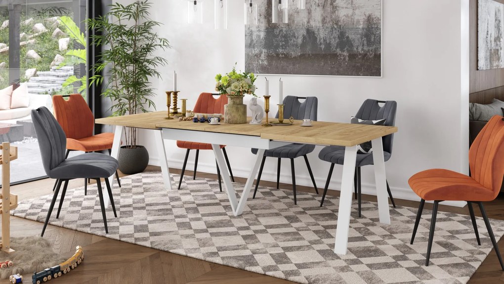 AVERY eik Craft Goud/ onderkant wit - LOFT/INDUSTRIËLE TAFEL VOOR WOONKAMER / EETKAMER UITKLAPBAAR TOT 330 cm!