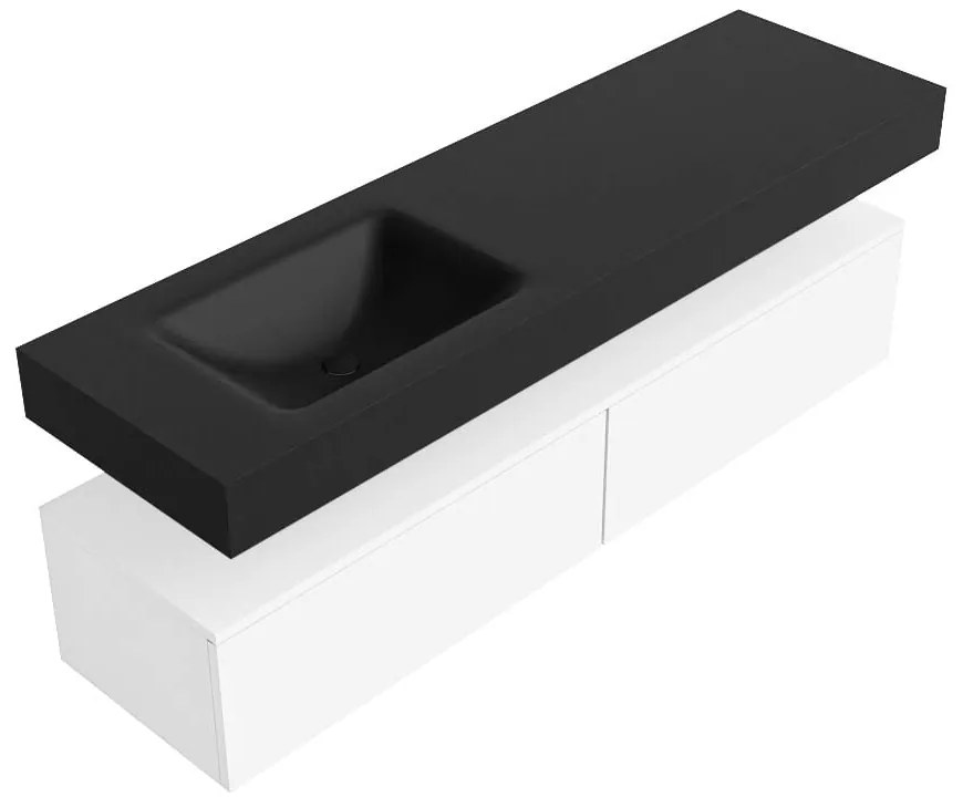 Zaro Alan badmeubel 160cm talc 2 lades met vrijhangende wastafel cloud links 1 kraangat urban