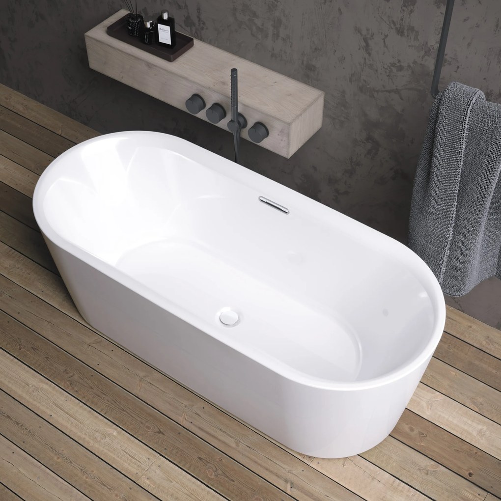 Riho Modesty vrijstaand bad 170x75cm wit glans met Fall overloop