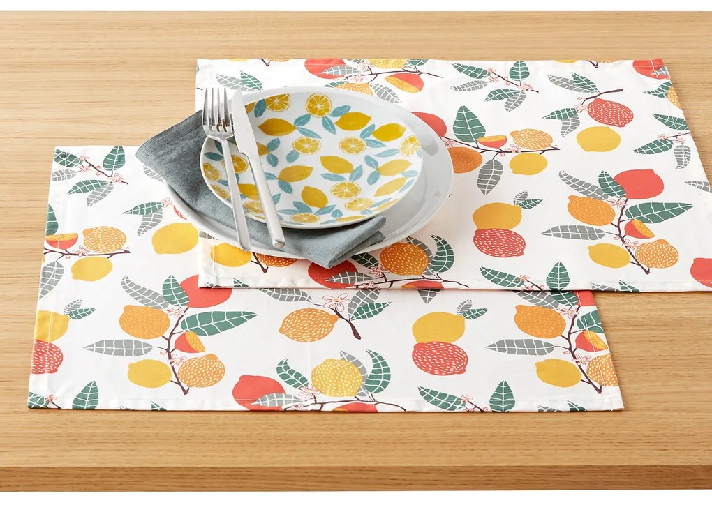 Set van 2 placemats, gecoat katoen, Citron