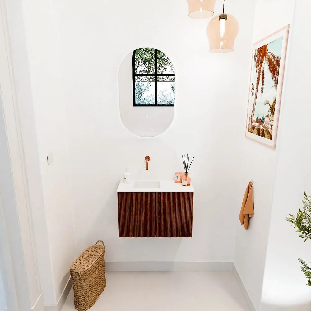 Mondiaz Joya 60cm toiletmeubel ruby met wastafel faye links zonder kraangat talc