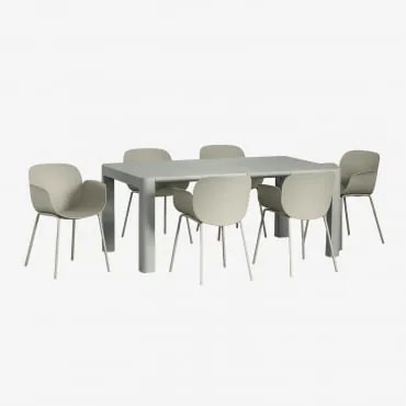Arnadine Rechthoekige Tafelset (180x100 Cm) En 6 Lynette Tuinstoelen Groen – Khaki - Sklum