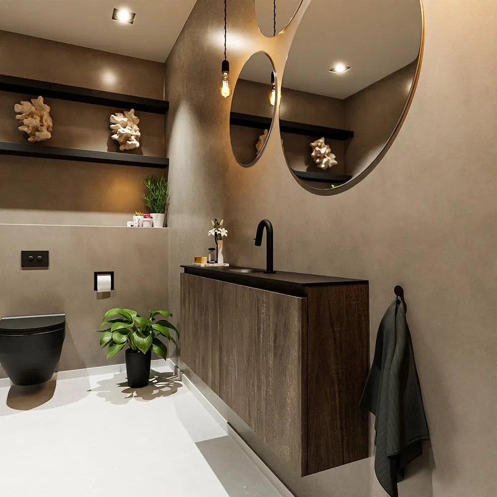 Mondiaz Ture 120cm toiletmeubel dark brown met wastafel urban midden 1 kraangat