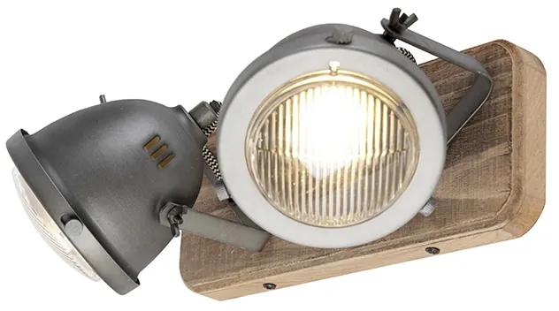 Industriële Spot / Opbouwspot / Plafondspot staal met hout kantelbaar 2-lichts - Emado Industriele / Industrie / Industrial GU10 Binnenverlichting Lamp