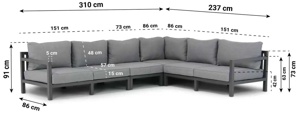 Dining Loungeset 6 personen Aluminium Grijs  Lifestyle Garden Furniture Lagos/Palazzo