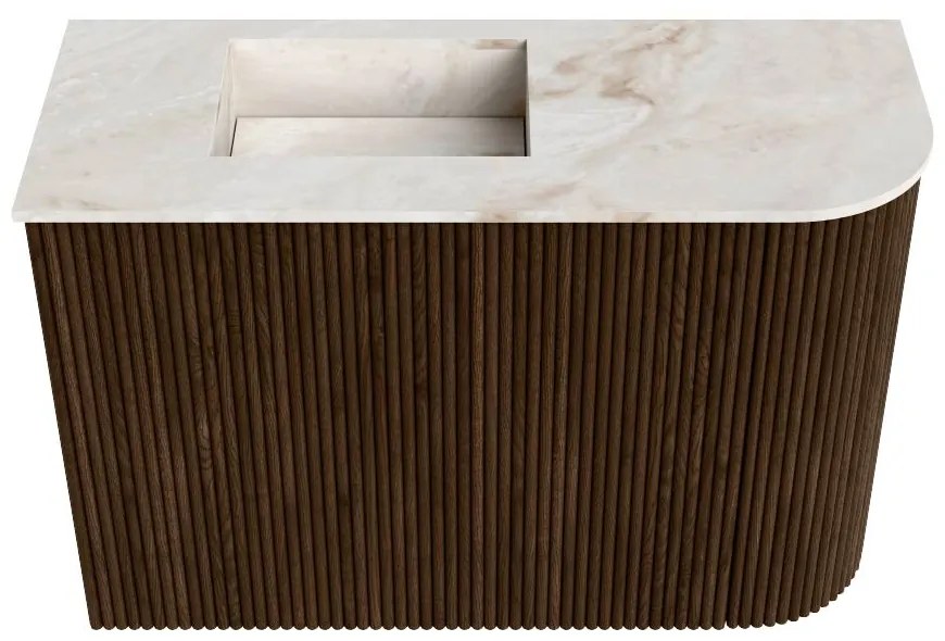 Mondiaz Joya DLux 60cm toiletmeubel ronding rechts walnut met wastafel faye links 1 kraangat frappe