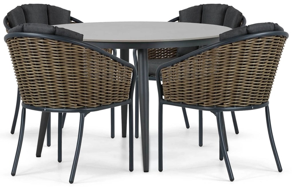 Tuinset Ronde Tuintafel 4 personen 120 cm Aluminium/wicker Grijs Santika Furniture Santika Tika