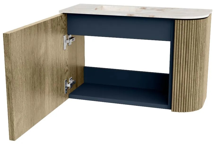 Mondiaz Joya DLux 60cm toiletmeubel ronding rechts dusk met wastafel faye links 1 kraangat frappe