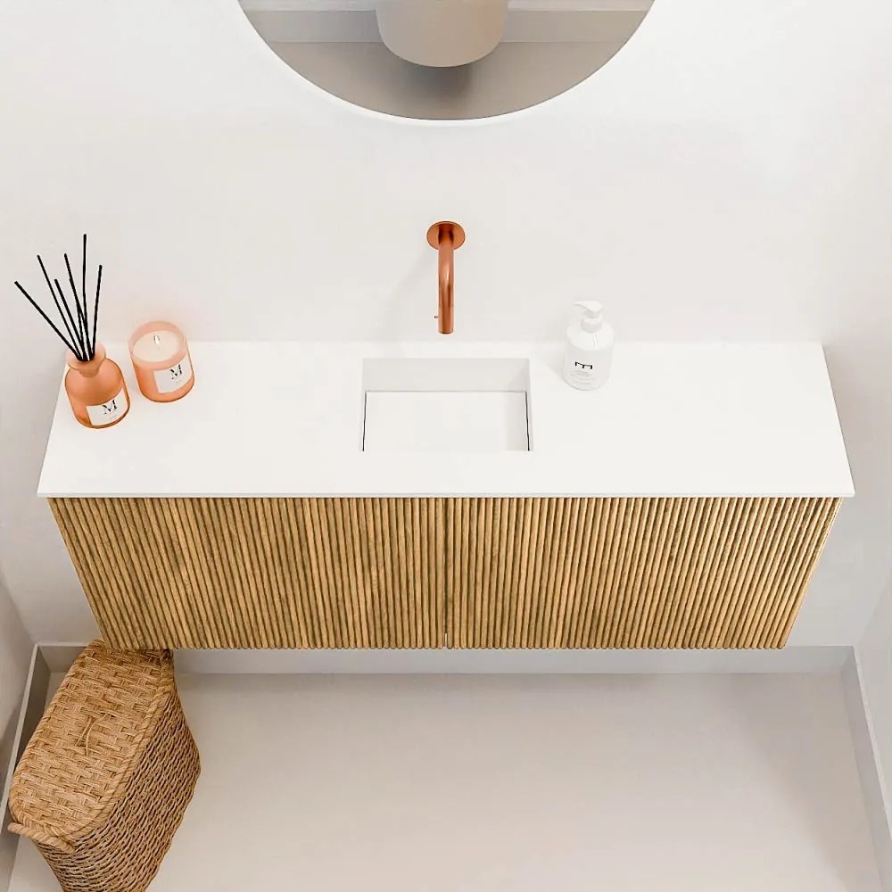 Mondiaz Joya 100cm toiletmeubel oak met wastafel faye midden zonder kraangat talc