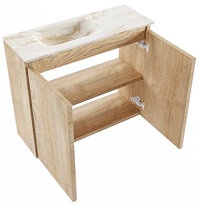 Mondiaz Ture DLux toiletmeubel 60cm washed oak met wastafel lava links met kraangat