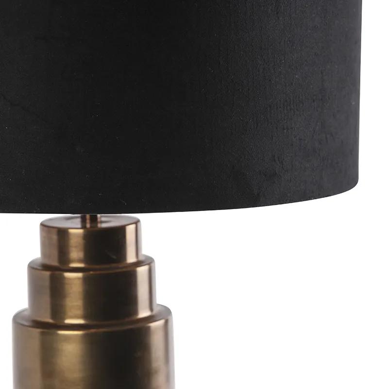 Art Deco tafellamp brons velours kap zwart met goud 50 cm - Bruut Art Deco E27 cilinder / rond Binnenverlichting Lamp