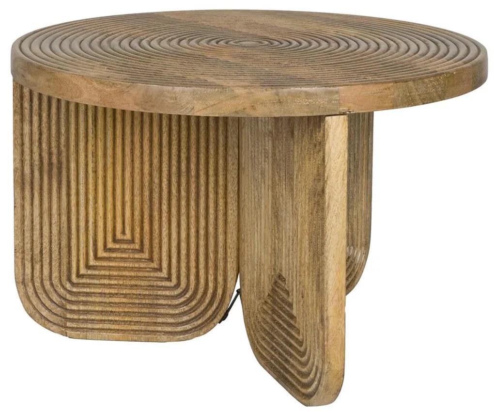 Ronde Salontafel Hout Met Ribbels - 60 X 60cm.