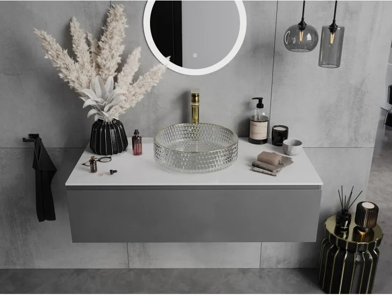 Mexen Aura glazen opbouwwastafel 39 x 39 cm, transparant/goud - 24013905