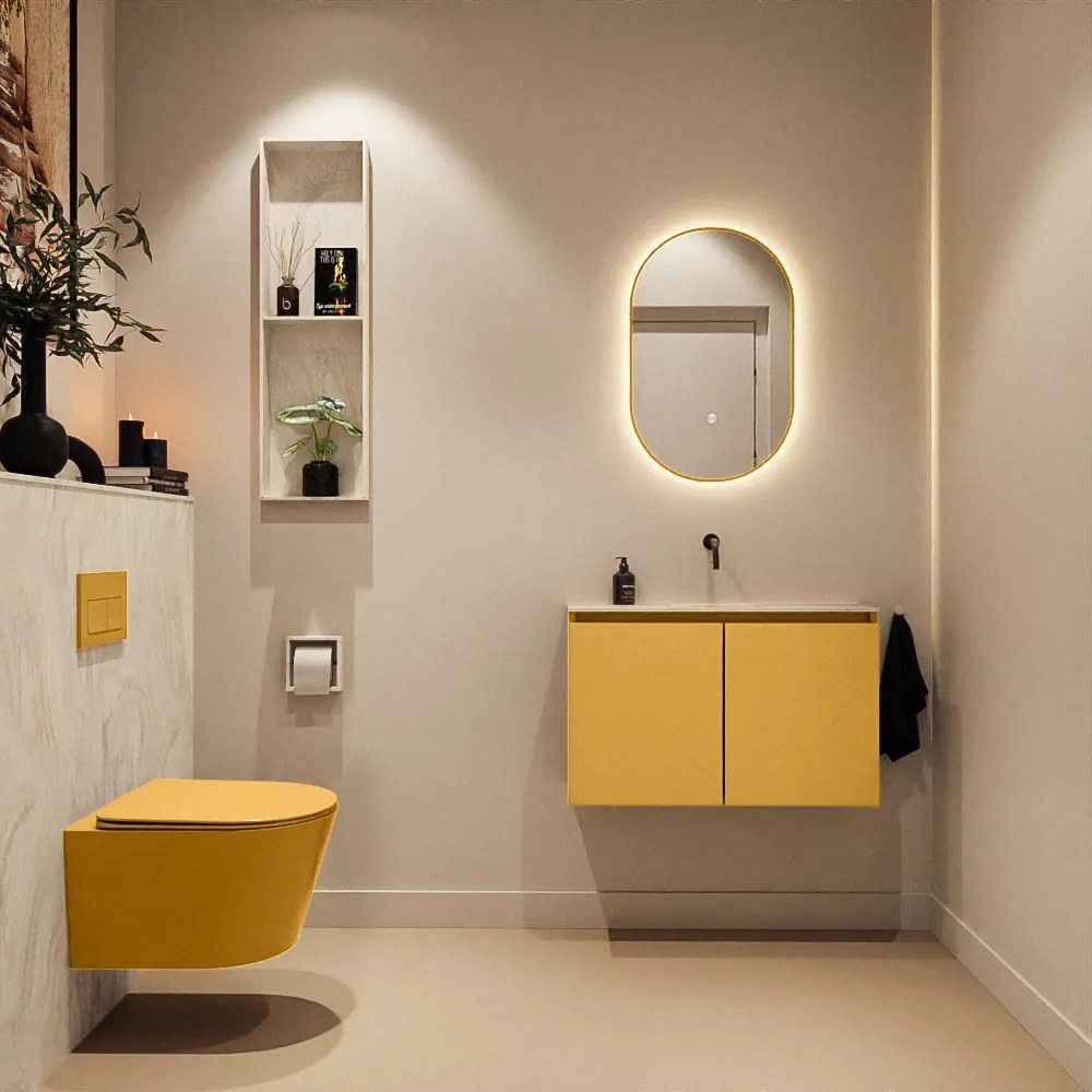 Mondiaz Ture DLux toiletmeubel 80cm ocher met wastafel ostra midden zonder kraangat