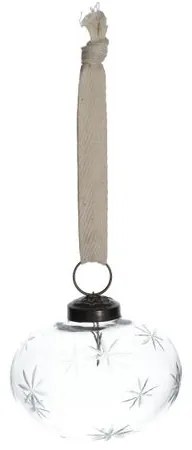 Kerstbal, ui-vorm gegraveerd met sterren, glas