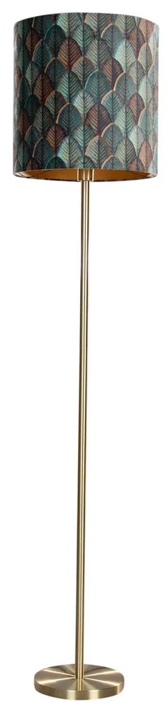 Vloerlamp messing met velours lampenkap blad dessin met gouden binnenkant - Simplo
