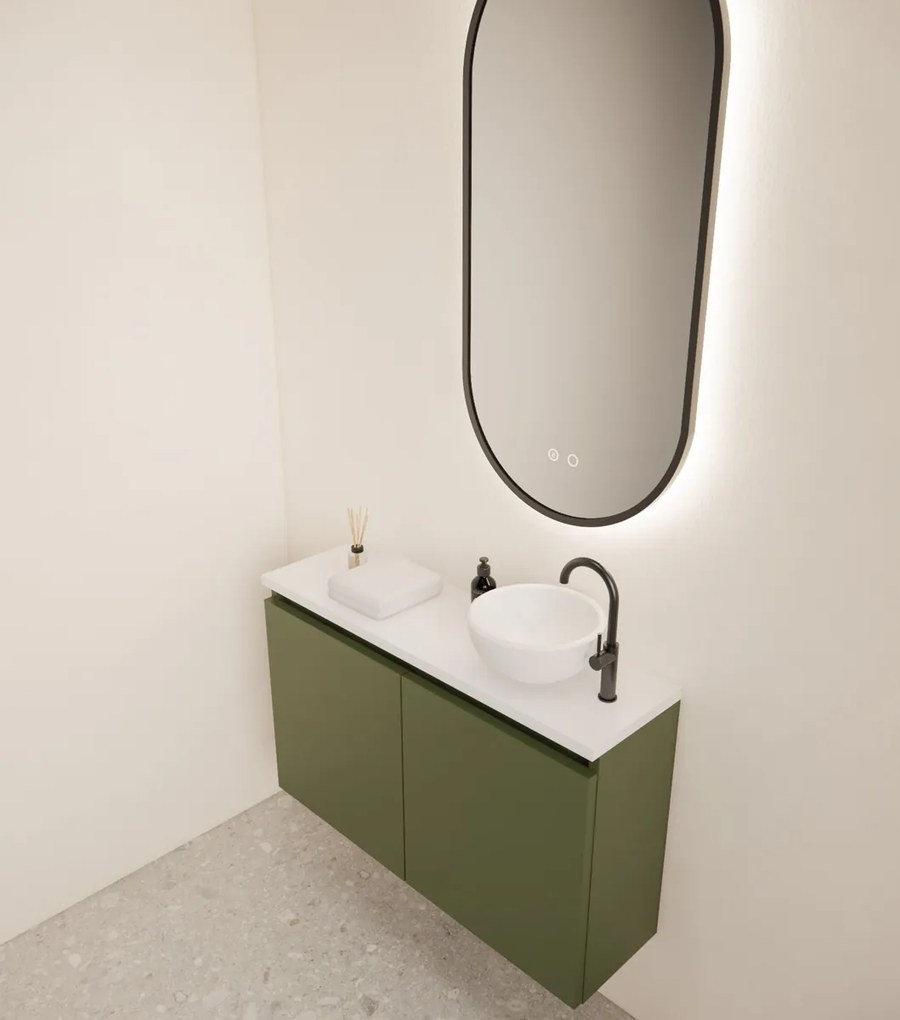 Gliss Design Echo toiletmeubel 80cm olijfgroen met toppaneel wit mat