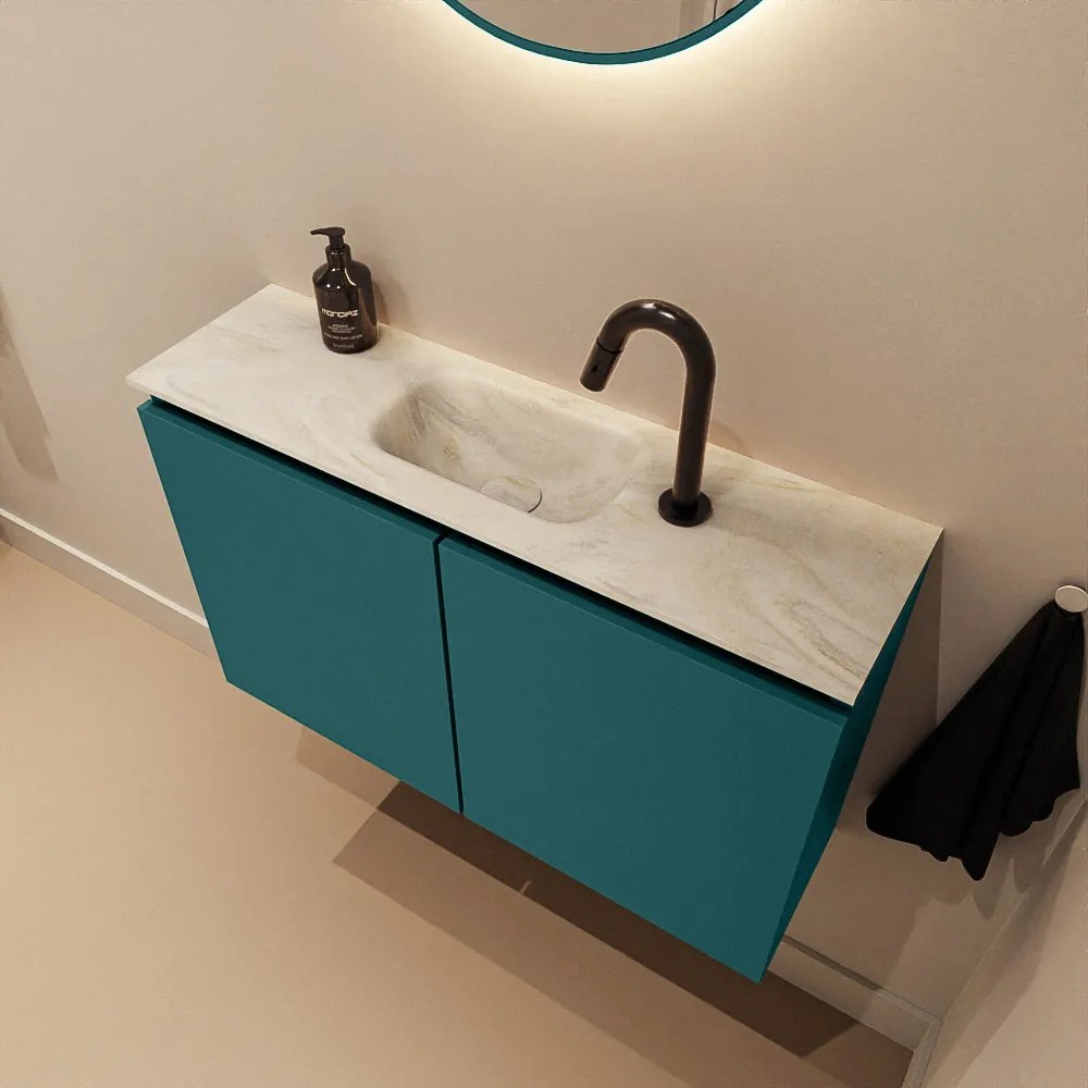 Mondiaz Ture DLux toiletmeubel 80cm smag met wastafel ostra midden met kraangat