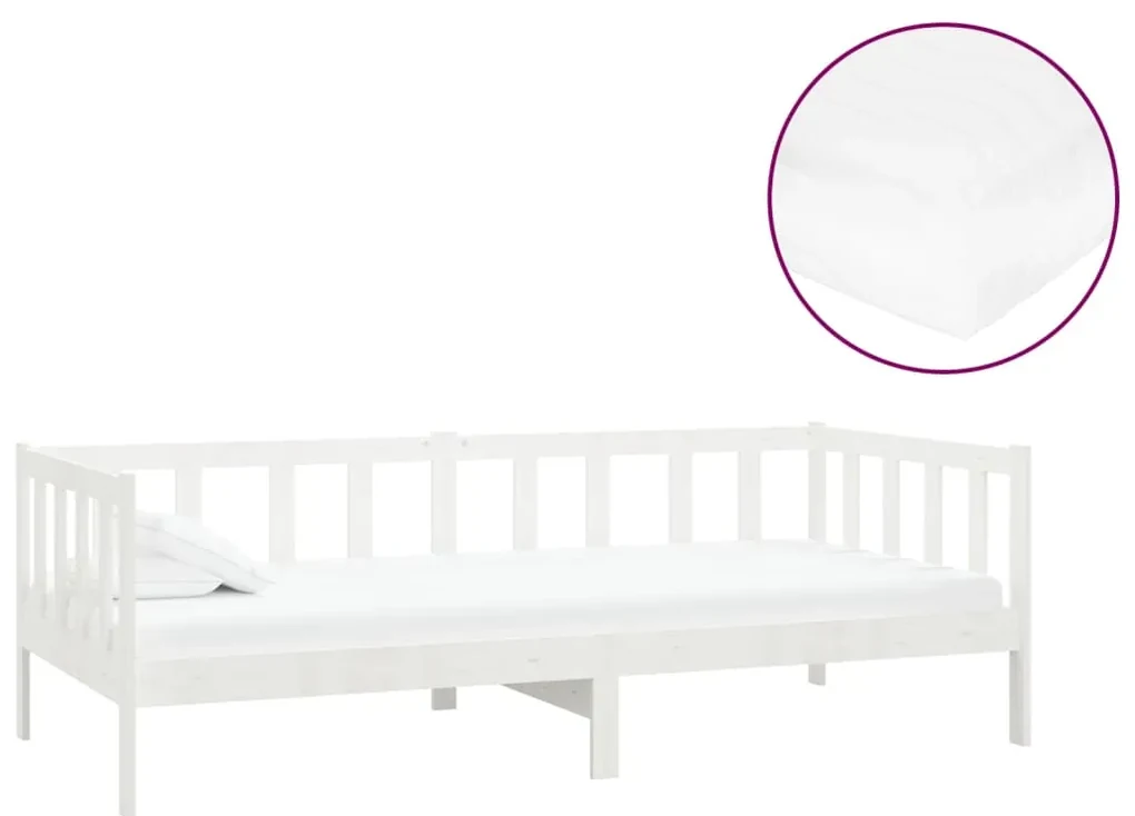 vidaXL Slaapbank met matras massief grenenhout wit 90x200 cm