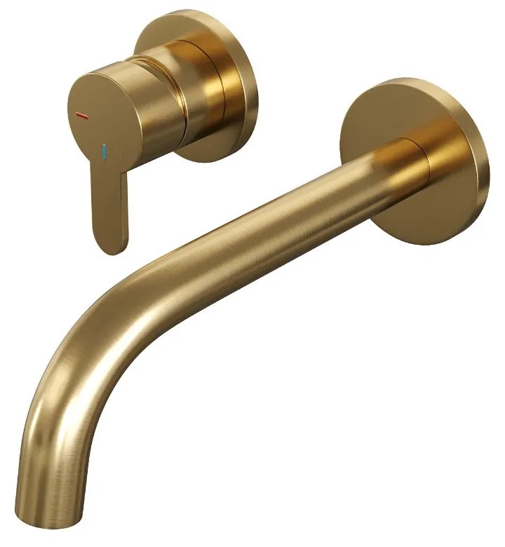 Brauer Gold Edition ColdStart wastafelkraan inbouw gebogen uitloop en rozetten model D2 geborsteld messing PVD