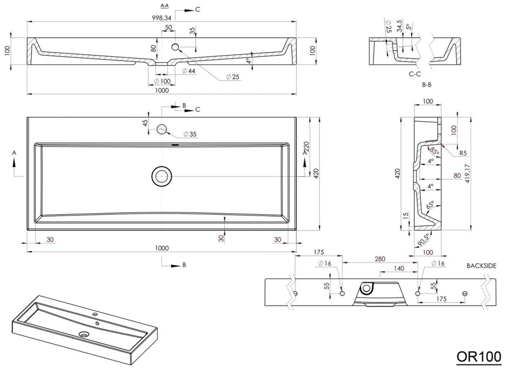 Sapho Orinoko wastafel 100x42cm