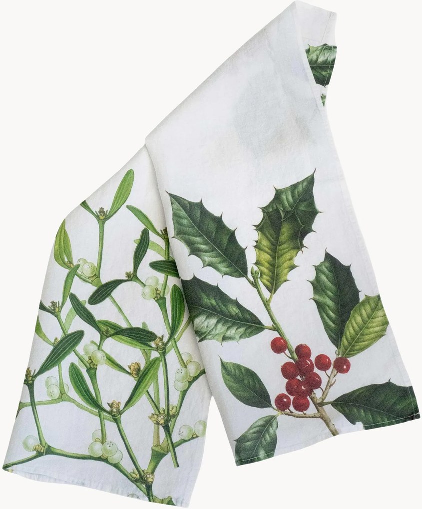 Theedoeken Holly & Mistletoe van linnen, 2-delig