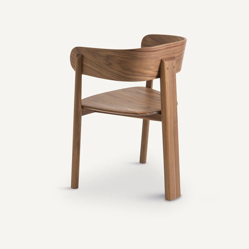 Tafelstoel, notenhout en fineer, 3 poten, MARAIS, ontwerp Emmanuel Gallina