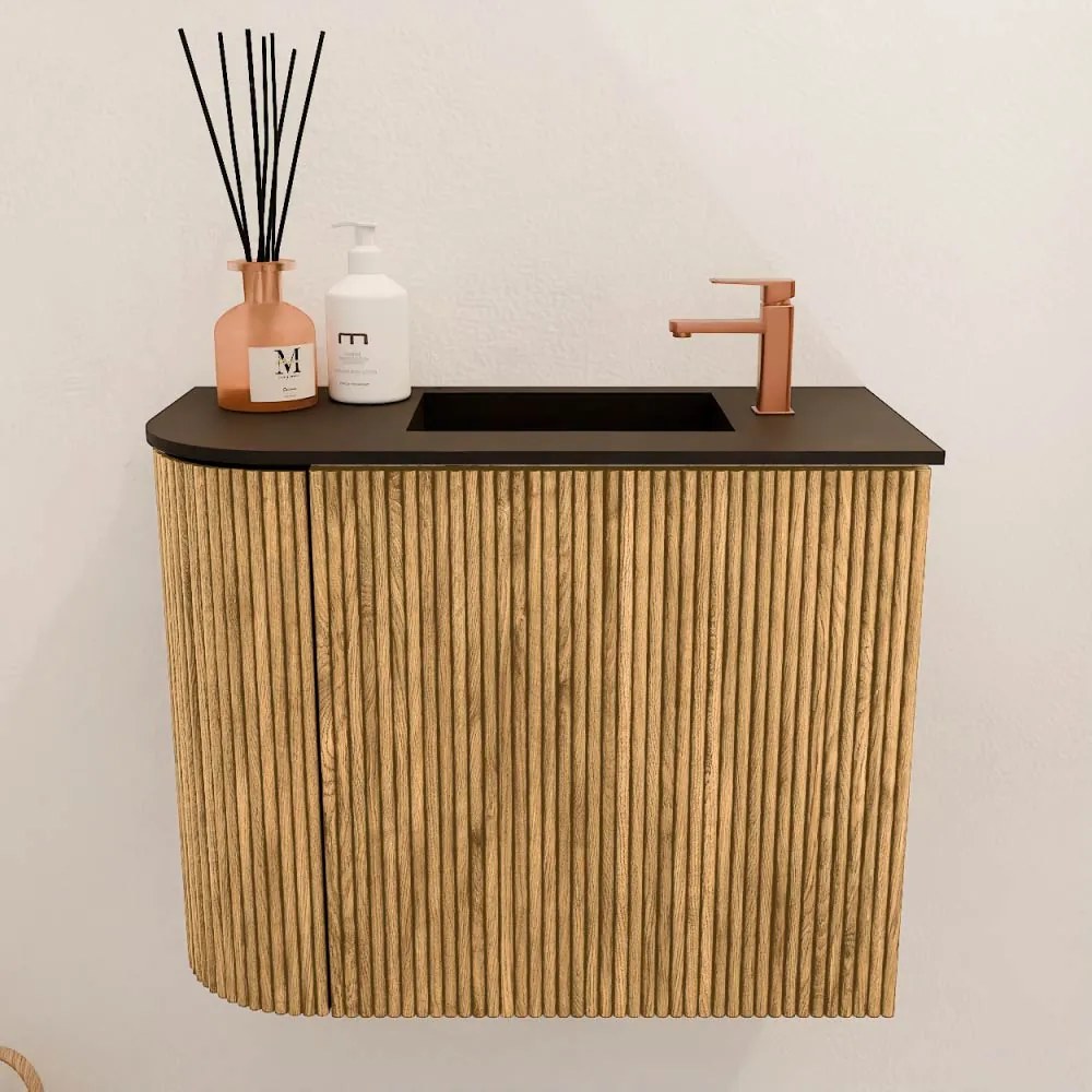 Mondiaz Joya 50cm toiletmeubel ronding links oak met wastafel faye rechts 1 kraangat urban