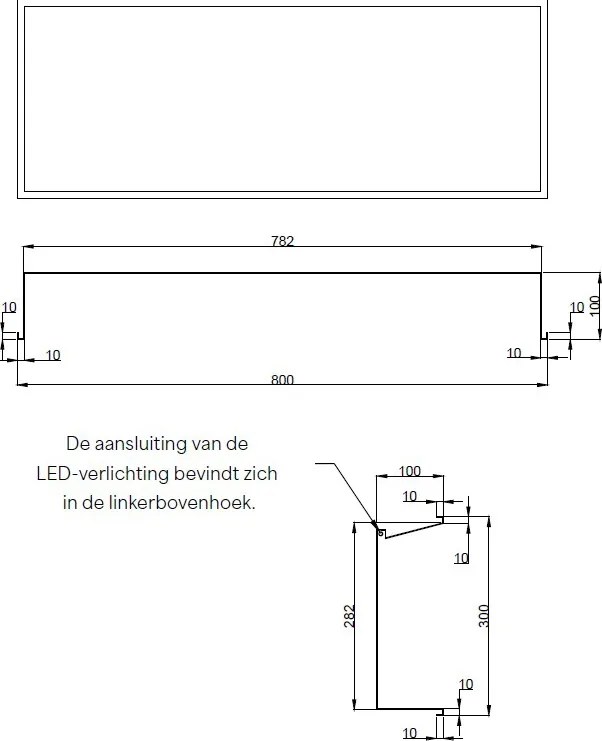 Hotbath &More inbouwnis met verlichting 30x80x10cm geborsteld gunmetal PVD