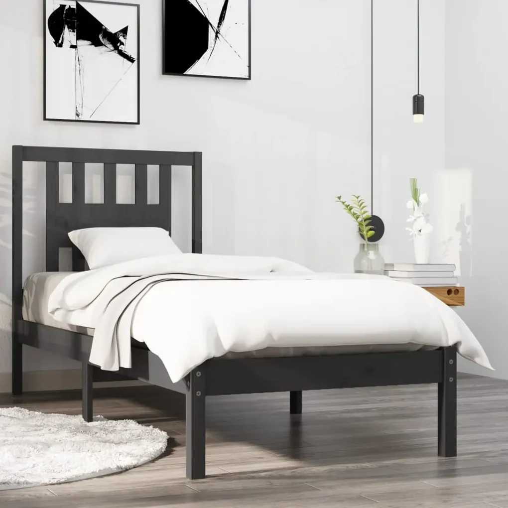 vidaXL Bedframe massief hout grijs 90x190 cm 3FT Single