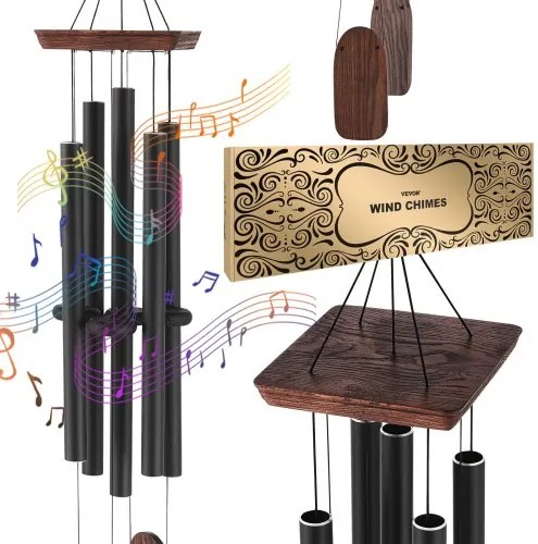 VEVOR Buitenwindgong, 48 inch, Diepe windgong met 5 buizen, Unieke grote windgong ter ere van een jubileum, Geweldige buitendecoratie voor uw terras, veranda, tuin en achtertuin, Zwart