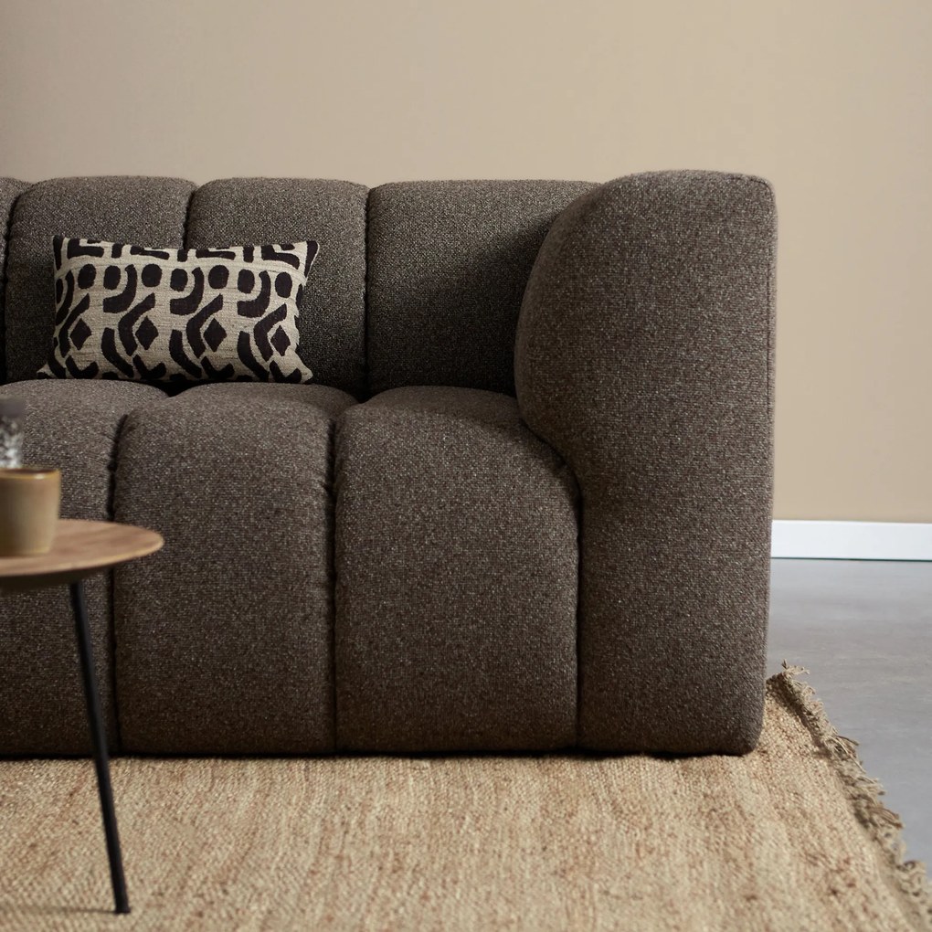 Bank Met Strepen Stiksel Bruin Chaise Longue Links
