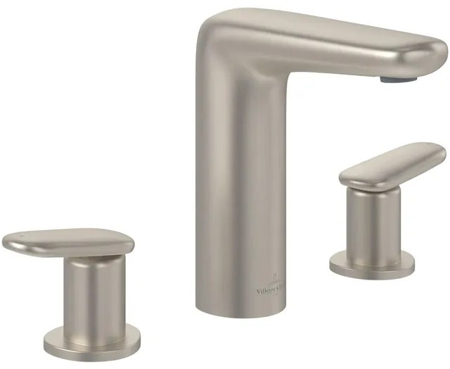 Villeroy & Boch Antao Driegats wastafelkraan - met Push-Open afvoergarnituur - Matt Brushed Nickel (RVS) TVW11100100064