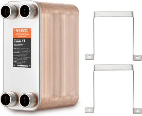 VEVOR warmtewisselaar, 127 x 305 mm, 80 platen, gesoldeerde platenwarmtewisselaar, koper/316L roestvrij staal water-water warmtewisselaar voor vloerverwarming, warmwaterbereiding, sneeuwsmelten, bierkoeling