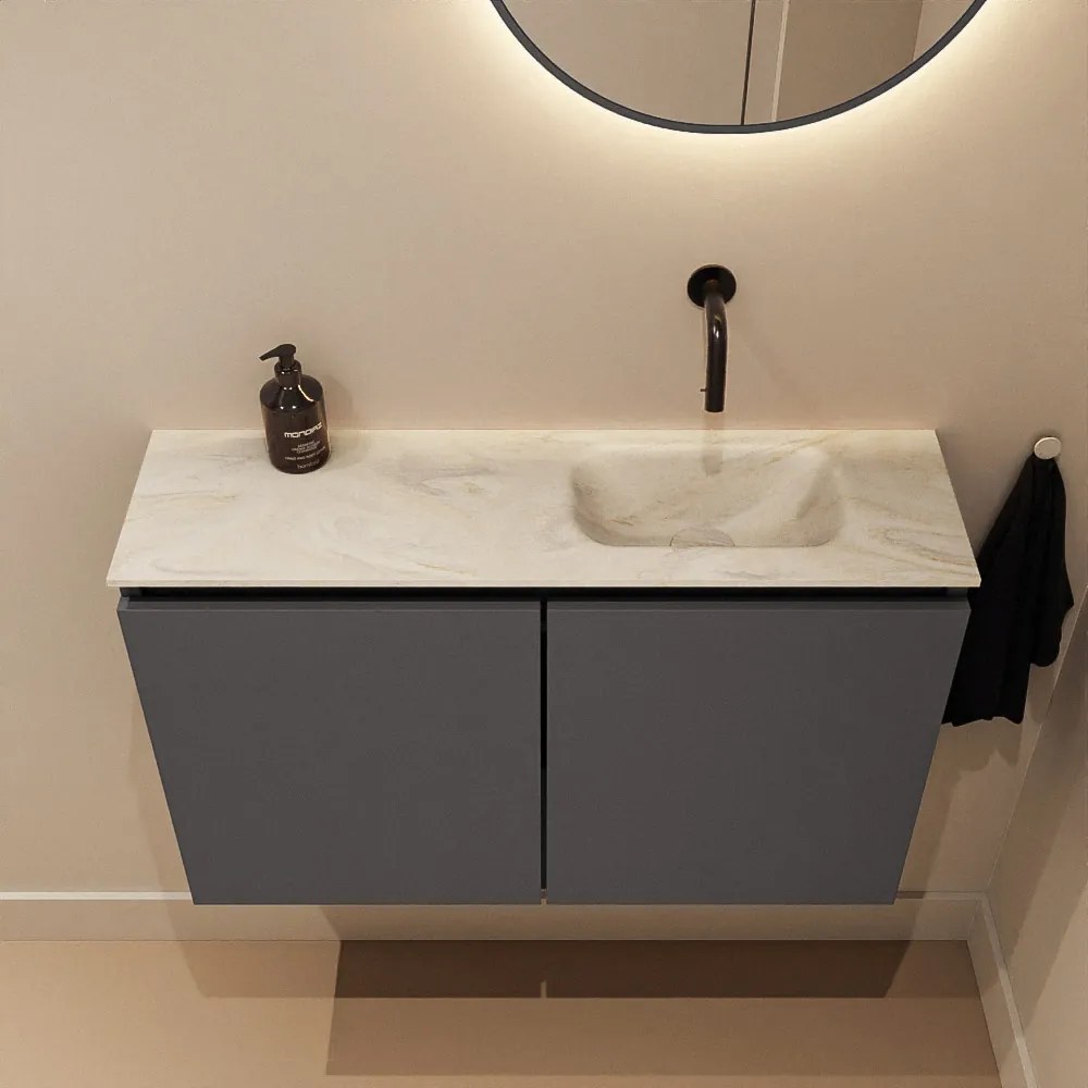 Mondiaz Ture DLux toiletmeubel 80cm dark grey met wastafel ostra rechts zonder kraangat