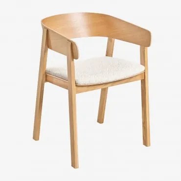 Set Van 4 Eettafelstoelen Met Armleuningen Van Eikenhout Olsen Natuurlijk Hout & Bouclé Wit - Sklum
