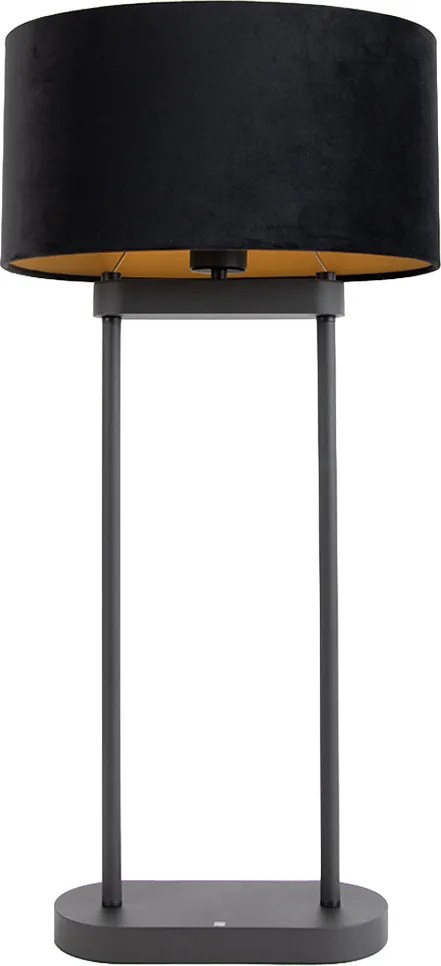 Tafellamp zwart met zwarte ovale kap 35cm - Thijmen