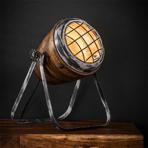 Tafellamp Iron houten kap