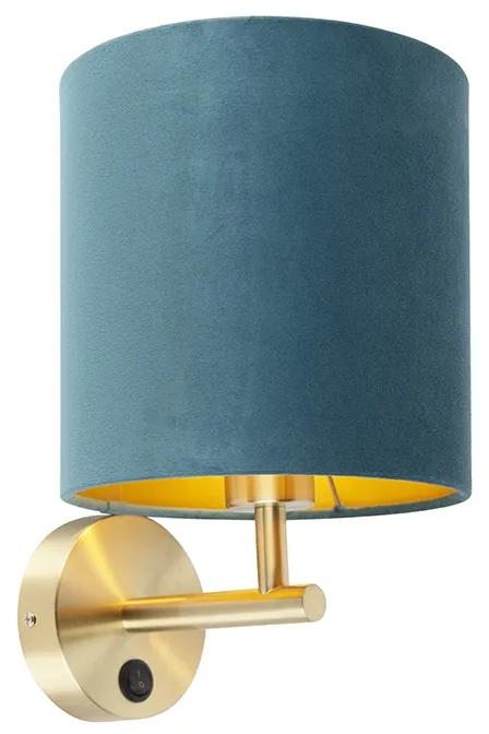 Strakke wandlamp goud met blauwe velours kap - Matt Modern E27 rond Binnenverlichting Lamp