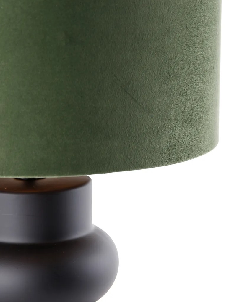 Design tafellamp zwart 17 cm velours kap groen met goud 35 cm - Alisia