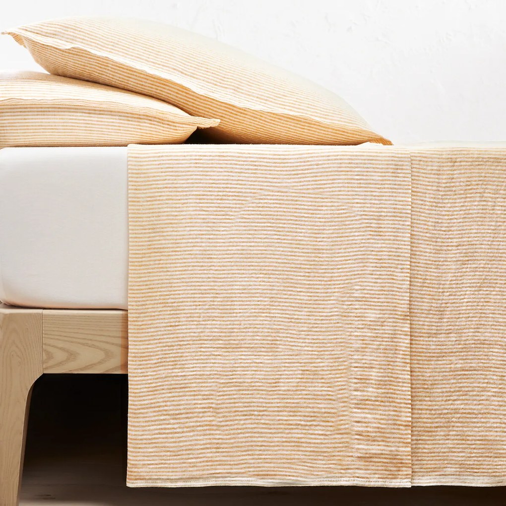 Gestreept plat laken in gewassen linnen, Limona