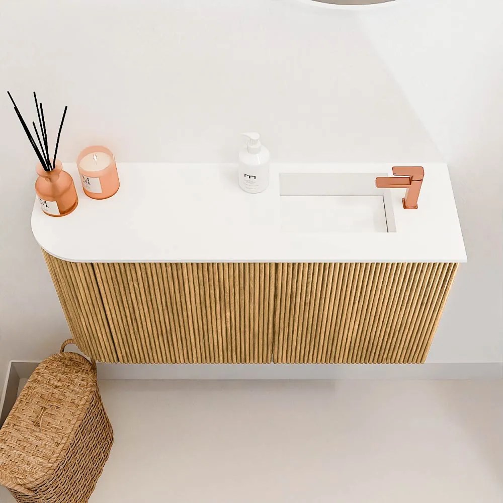 Mondiaz Joya 80cm toiletmeubel ronding links oak met wastafel faye rechts 1 kraangat talc