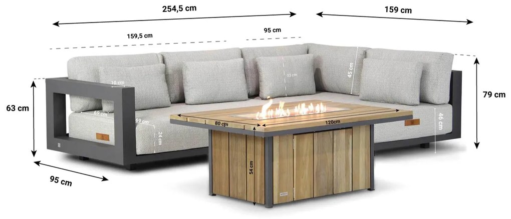 Hoek loungeset  Aluminium Grijs 4 personen 4 Seasons Outdoor Metropolitan/Lifestyle