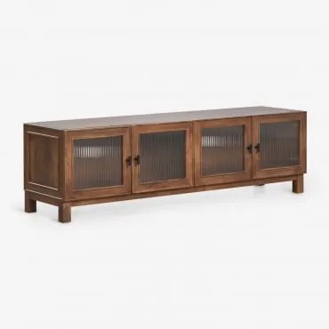 Tv-meubel 170x45 Cm Van Mangohout En Glas Ildara ↔︎ 170 Cm & Zwart - Donker Mangohout - Sklum