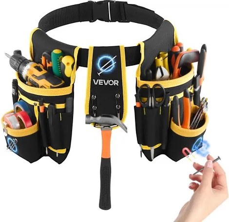 VEVOR Gereedschapsriem, Magnetische Gereedschapsriem met 28 Zakken, Gereedschapstas, Gereedschapshouder voor Elektriciens, Timmermannen en Bouwvakkers, Schortorganizer, Verstelbaar van 787-1219 mm
